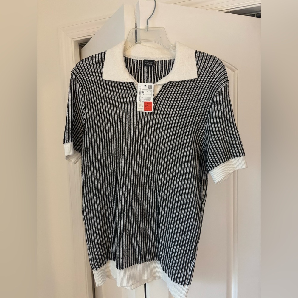 Studio Black and White Short Sleeve Knitted Polo Old money Men Size M